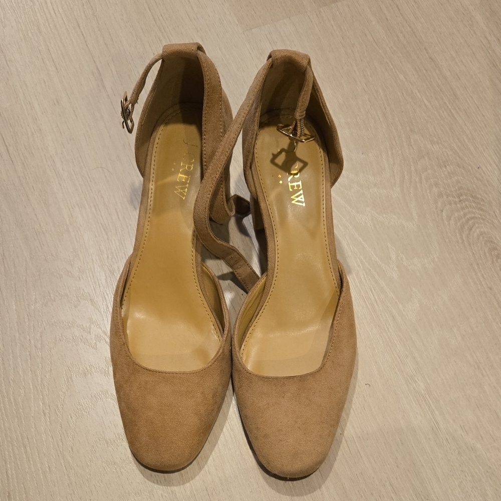 J. Crew Tan Suede Heels with Ankle Strap